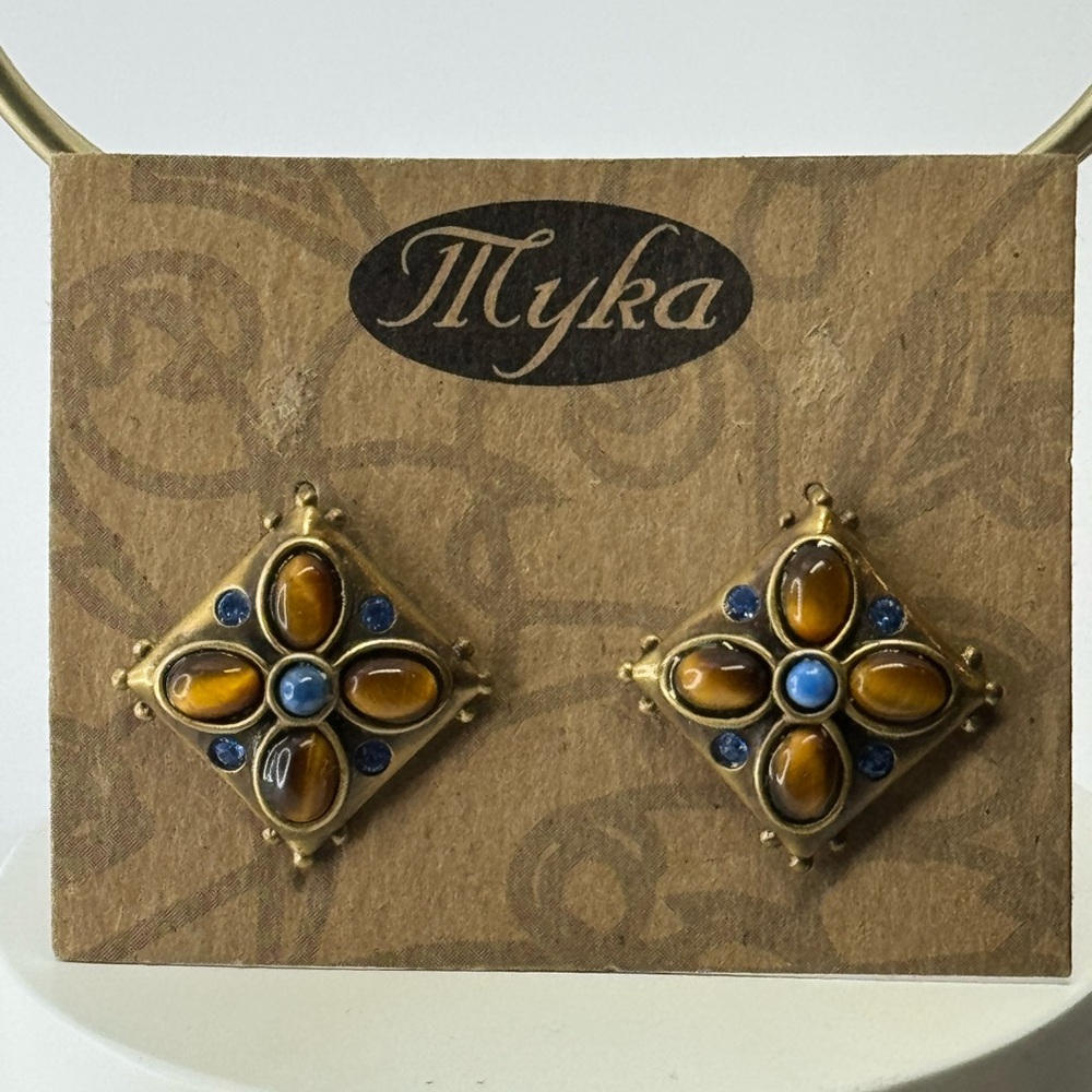 Myka tigers eye and blue Earrings
